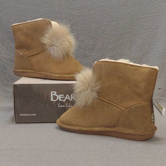 Bearpaw Suede Sheepskin Pom Pom Boot 